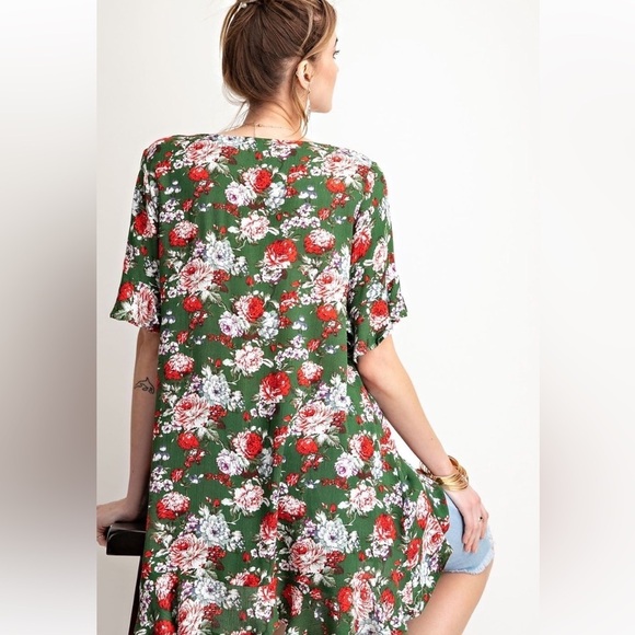 Easel Red and Green Ruffled Tunic - Picture 4 of 5